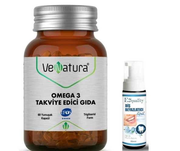 VeNatura Omega 3 Takviye Edici Gıda 60 Kapsül  - Diş Beyazlatıcı Köpük Hediye ürün görseli 1