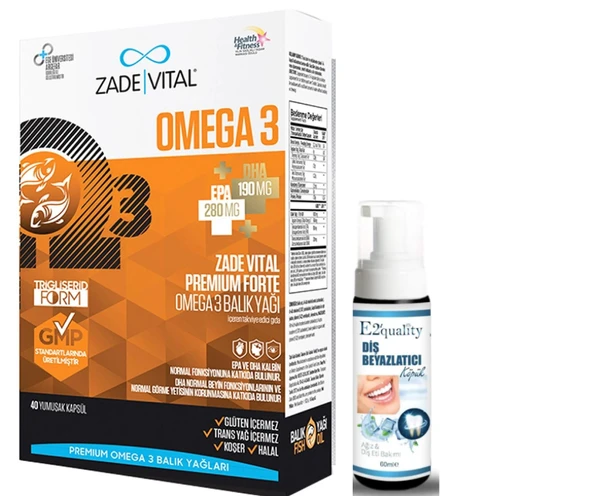 Zade Vital Omega 3 Forte Balık Yağı 40 Yumuşak Kapsül -  Diş Beyazlatıcı Köpük Hediye ürün görseli 1