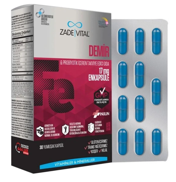 Zade Vital Demir ve Prebiyotik İçerikli Takviye Edici Gıda 30 Kapsül ürün görseli 1