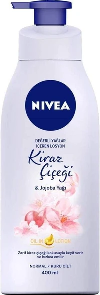 NIVEA Değerli Yağlar İçeren Vücut Losyonu Kiraz Çiçeği & Jojoba Yağı ( 400ml), Normal / Kuru Ciltler için,  24 Saat Nemlendirme , Hızlı Emilen Losyon ürün görseli 1