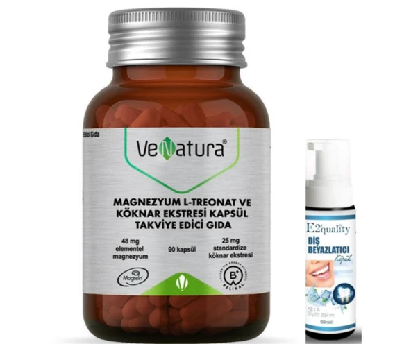 VeNatura Magnezyum L-Treonat ve Köknar Ekstresi Kapsül Takviye Edici Gıda 90 Kapsül - Diş Beyazlatıcı Köpük Hediye ürün görseli 1