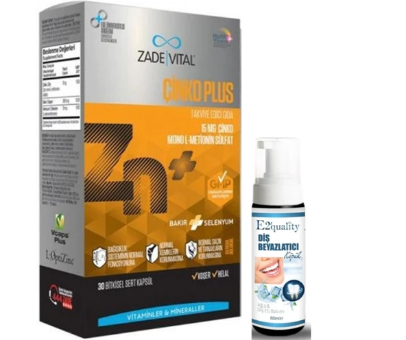 Zade Vital Çinko Plus Takviye Edici Gıda 30 Kapsül - Diş Beyazlatıcı Köpük Hediye ürün görseli 1