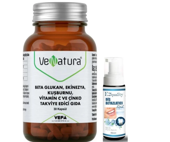 VeNatura Beta Glukan, Ekinezya, Kuşburnu, Vitamin C ve Çinko 30 Kapsül- Diş Beyazlatıcı Köpük Hediye ürün görseli 1