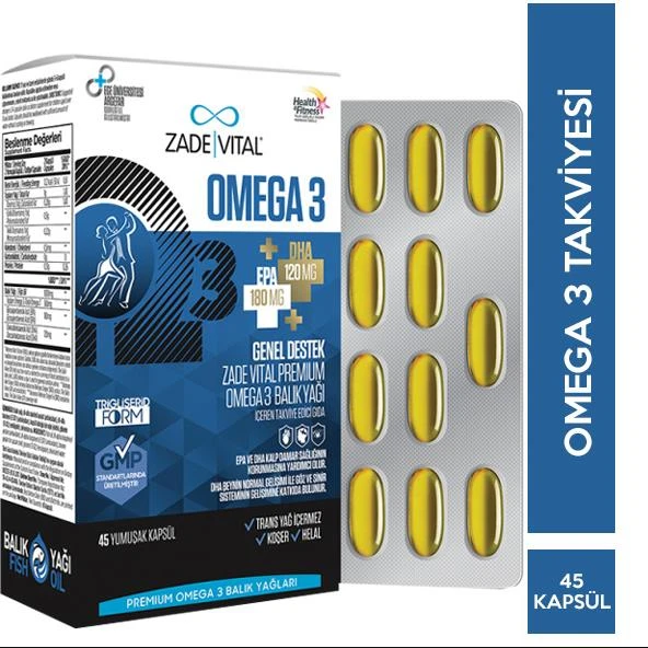 Zade Vital Premium Omega 3 Balık Yağı 500 mg 45 Kapsül ürün görseli 1