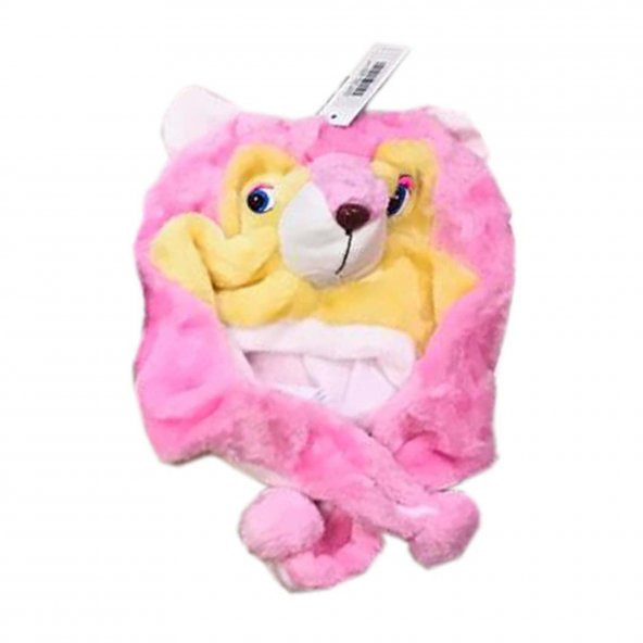 HAYVAN FİGÜRLÜ PELUŞ BERE KIZ ÇOCUK BAĞLAMALI PEMBE KIZ ÇOCUK ürün görseli 1