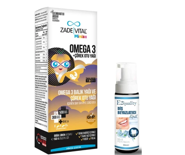 Zade Vital Miniza Omega 3-Çörek Otu Yağı İçerikli Sıvı Takviye Edici Gıda 150 ml -  Diş Beyazlatıcı Köpük Hediye ürün görseli 1