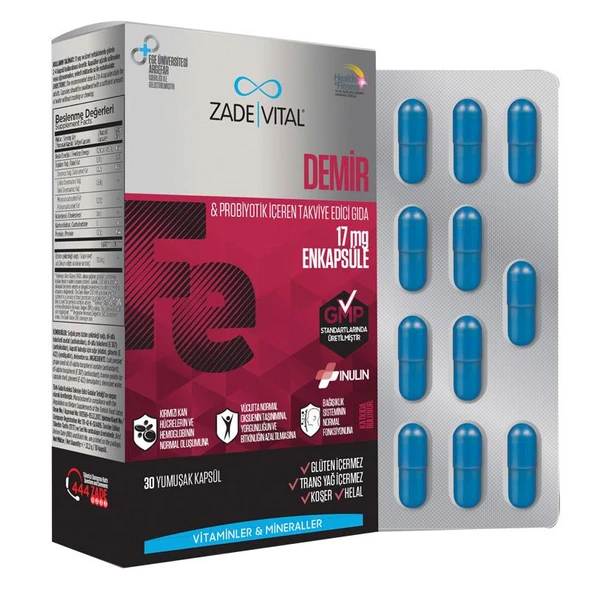 Zade Vital Demir ve Prebiyotik İçerikli Takviye Edici Gıda 30 Kapsül ürün görseli 1