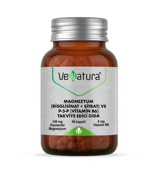 VeNatura Magnezyum (Bisglisinat+Sitrat) ve P5P (Vitamin B6) 60 Kapsül ürün görseli 1