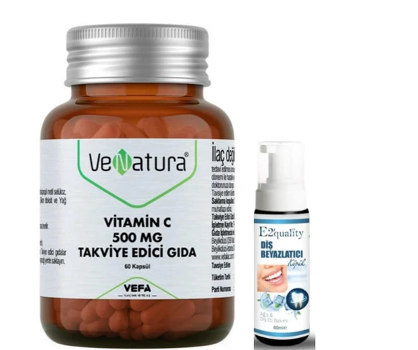 VeNatura Vitamin C 500 MG Takviye Edici Gıda 60 Kapsül - Diş Beyazlatıcı Köpük Hediye ürün görseli 1