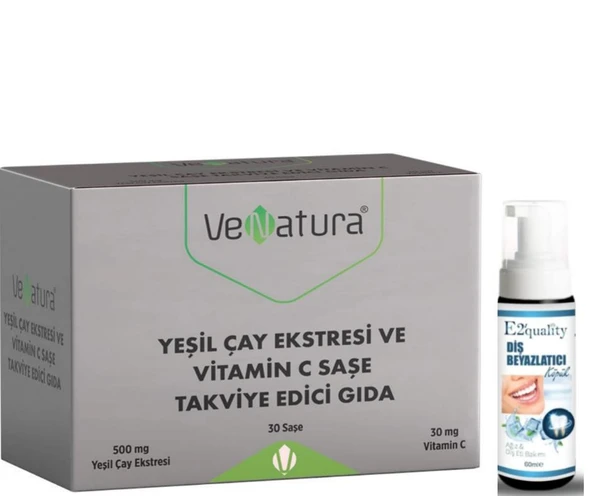VeNatura Yeşil Çay Ekstresi ve Vitamin C Saşe Takviye Edici Gıda 30 Saşe - Diş Beyazlatıcı Köpük Hediye ürün görseli 1