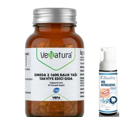 VeNatura Omega 3 1600 Balık Yağı 30 Yumuşak Kapsül - Diş Beyazlatıcı Köpük Hediye ürün görseli 1