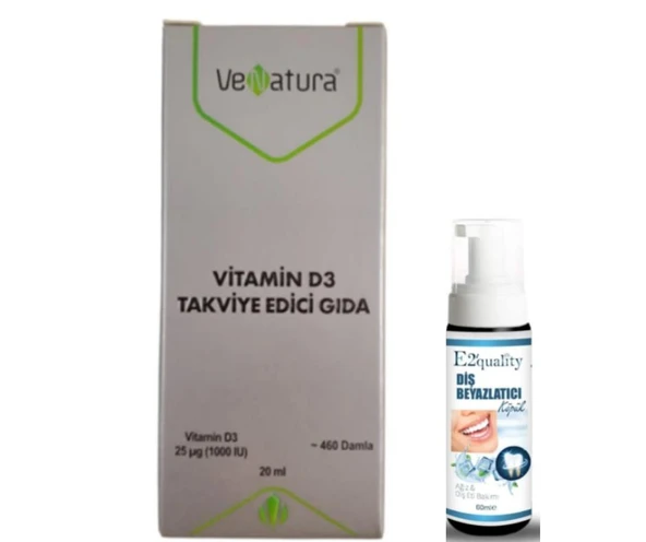 VeNatura Vitamin D3 Takviye Edici Gıda 1000 IU 20 Damla  - Diş Beyazlatıcı Köpük Hediye ürün görseli 1