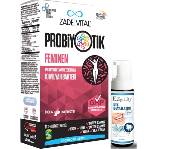 Zade Vital Feminen Probiyotik Takviye Edici Gıda 30 Kapsül- Diş Beyazlatıcı Köpük Hediye ürün görseli 1