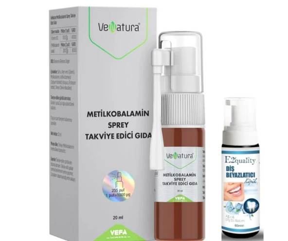 VeNatura Vitamin B12 Metilkobalamin Sprey Takviye Edici Gıda 20 ml  - Diş Beyazlatıcı Köpük Hediye ürün görseli 1