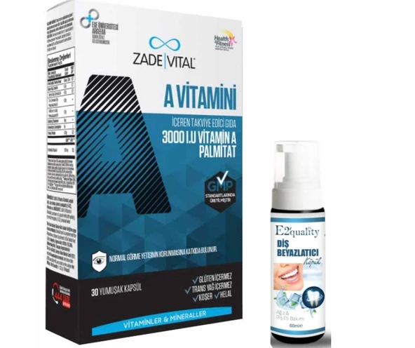 Zade Vital A Vitamini 30 Yumuşak Kapsül - Diş Beyazlatıcı Köpük Hediye ürün görseli 1