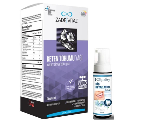 Zade Vital Keten Tohumu Yağı 625 mg 60 Kapsül- Diş Beyazlatıcı Köpük Hediye ürün görseli 1
