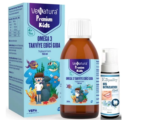 VeNatura Kids Premium Omega 3 Takviye Edici Gıda 150 ml  - Diş Beyazlatıcı Köpük Hediye ürün görseli 1