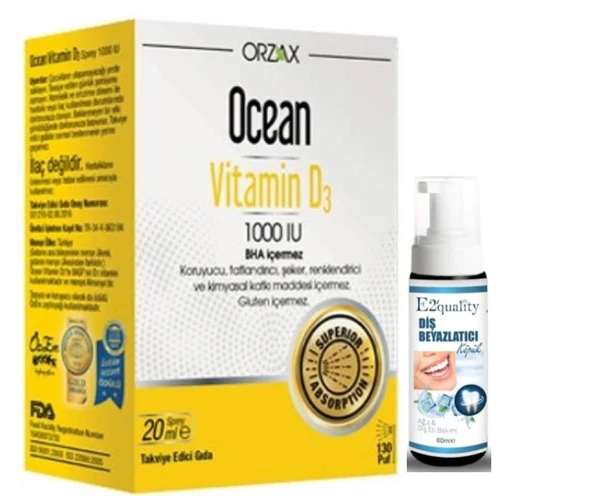 Orzax Ocean Vitamin D3 1000 IU Sprey 20ml - Diş Beyazlatıcı Köpük Hediye ürün görseli 1