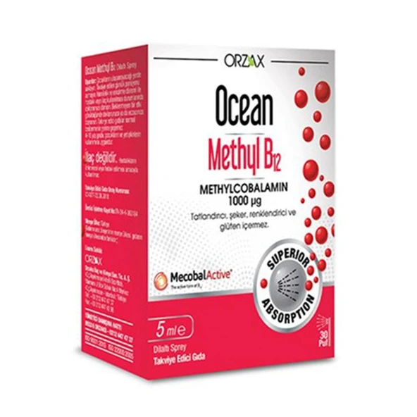 Orzax Ocean 1000 mg Methyl Cobalamin B12 Sprey 5 ml ürün görseli 1