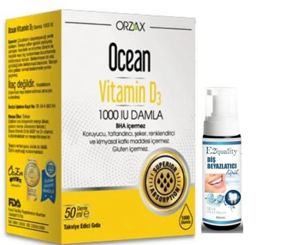 Orzax Ocean Vitamin D3 1000 IU Damla 50 ml - Diş Beyazlatıcı Köpük Hediye ürün görseli 1
