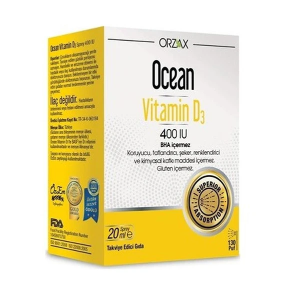 Orzax Ocean Vitamin D3 400 IU Sprey 20ml ürün görseli 1