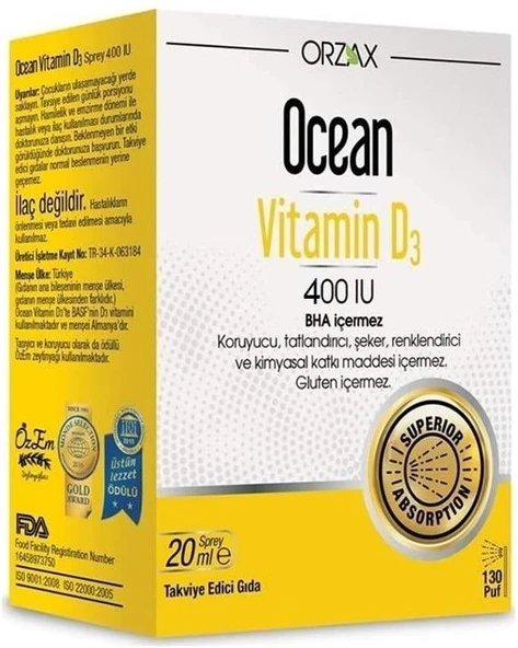 Ocean Vitamin D3 400 IU 20 ml Sprey 130 puff ürün görseli 1