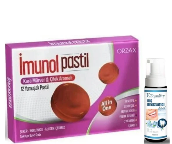 Orzax İmunol Kara Mürver Çilek Aromalı Takviye Edici Gıda 12 Pastil - Diş Beyazlatıcı Köpük Hediye ürün görseli 1