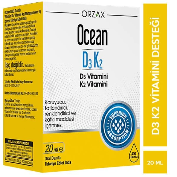 Ocean D3K2 Vitamin Damla 20 ml -  Diş Beyazlatıcı Köpük Hediye ürün görseli 1