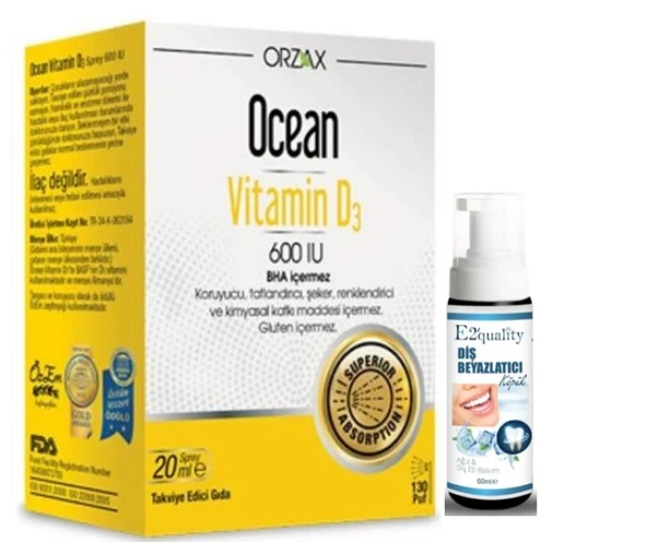 Orzax Ocean Vitamin D3 600 IU Sprey 20ml - Diş Beyazlatıcı Köpük Hediye ürün görseli 1