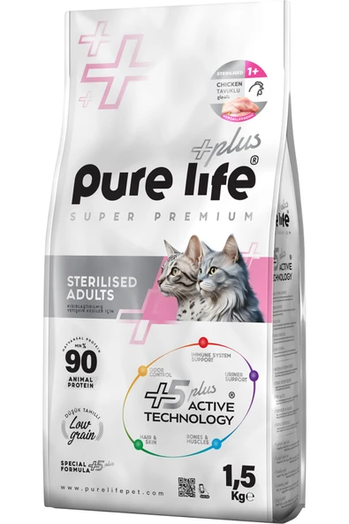 PureLife Plus Tavuklu Kısırlaştırılmış Yetişkin Kedi Maması 1.5 Kg ürün görseli 1