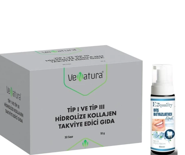 VeNatura Tip I ve Tip III Hidrolize Kollajen 30 Saşe  - Diş Beyazlatıcı Köpük Hediye ürün görseli 1