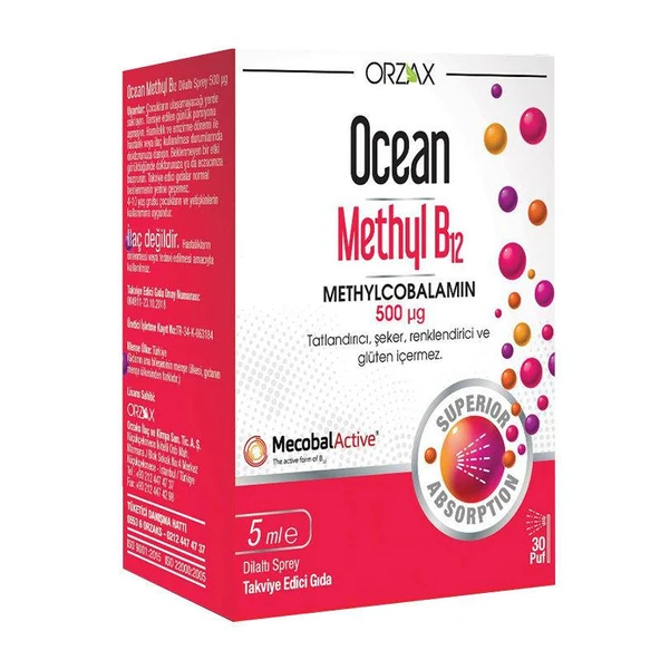 Orzax Ocean 500 µg Methyl B12 Sprey 5 ml , Diş Beyazlatıcı Köpük Hediye ürün görseli 1