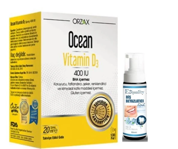 Orzax Ocean Vitamin D3 400 IU Sprey 20ml - Diş Beyazlatıcı Köpük Hediye ürün görseli 1