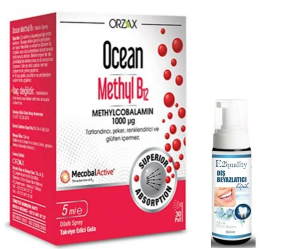 Orzax Ocean 1000 mg Methyl Cobalamin B12 Sprey 5 ml - Diş Beyazlatıcı Köpük Hediye ürün görseli 1