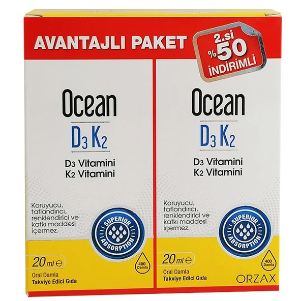 Orzax Ocean D3 K2 20 ml Takviye Edici Gıda Avantajlı Paket ürün görseli 1