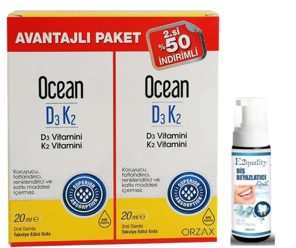 Orzax Ocean D3 K2 20 ml Takviye Edici Gıda Avantajlı Paket - Diş Beyazlatıcı Köpük Hediye ürün görseli 1