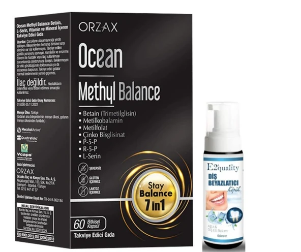 Orzax Ocean Methyl Balance Takviye Edici Gıda 60 Kapsül - Diş Beyazlatıcı Köpük Hediye ürün görseli 1