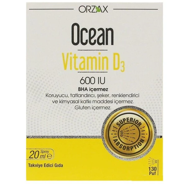 Ocean Vitamin D3 600 IU Sprey 20ml - Diş Beyazlatıcı Köpük Hediye ürün görseli 1
