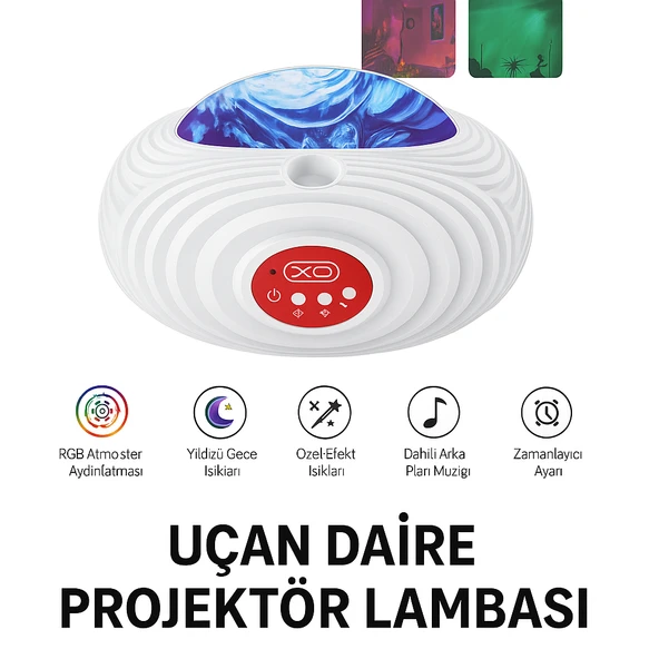 RGB Işık Efektli Ufo Tasarım Yıldızlı Gece Projektör Lamba  Bluetooth Hoparlörlü ürün görseli 1