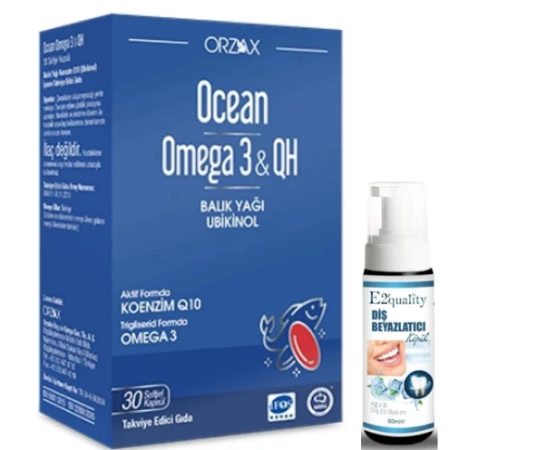 Orzax Ocean Omega 3 & QH Takviye Edici Gıda 30 Kapsül - Diş Beyazlatıcı Köpük Hediye ürün görseli 1