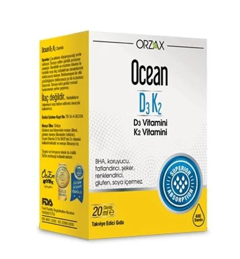 Orzax Ocean D3K2 Vitamin Damla 20 ml ürün görseli 1