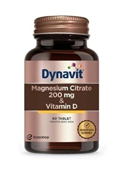 Dynavit Magnesium Citrate 200 mg- Vitamin D Takviye Edici Gıda 60 Tablet ürün görseli 1
