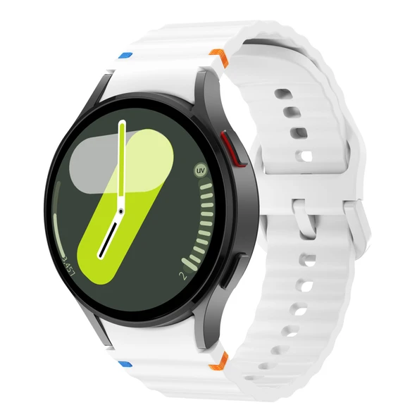 Samsung Galaxy Watch 7 40mm-44mm İle Uyumlu Metal Tokalı Dalgalı Spor Silikon Kordon  Beyaz ürün görseli 1