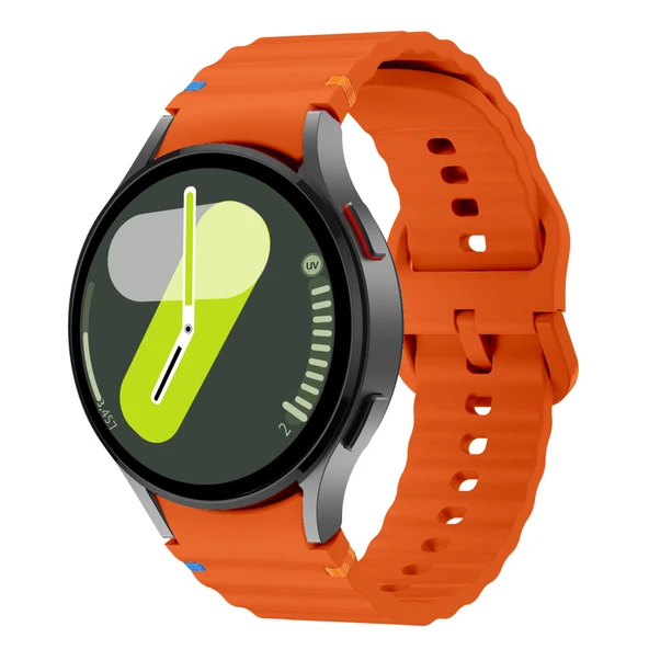 Samsung Galaxy Watch 7 40mm-44mm İle Uyumlu Metal Tokalı Dalgalı Spor Silikon Kordon  Turuncu ürün görseli 1