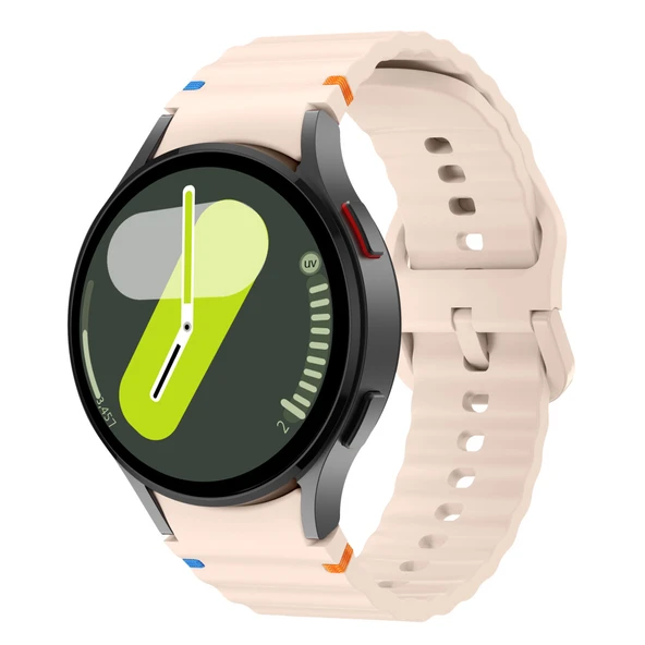 Samsung Galaxy Watch 7 40mm-44mm İle Uyumlu Metal Tokalı Dalgalı Spor Silikon Kordon  Pudra ürün görseli 1
