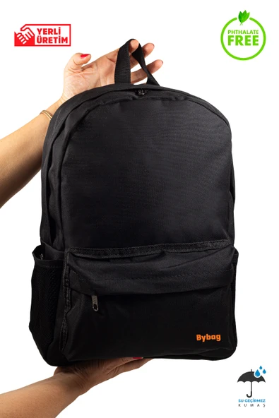 Su Geçirmez Kumaş Okul Seyahat Günlük Siyah Sırt Çantası Unisex ürün görseli 1