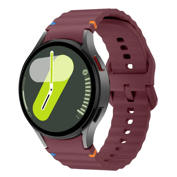 Samsung Galaxy Watch 7 40mm-44mm İle Uyumlu Metal Tokalı Dalgalı Spor Silikon Kordon  Mürdüm ürün görseli 1