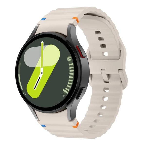 Samsung Galaxy Watch 7 40mm-44mm İle Uyumlu Metal Tokalı Dalgalı Spor Silikon Kordon  Bej ürün görseli 1