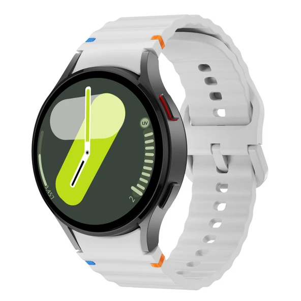 Samsung Galaxy Watch 7 40mm-44mm İle Uyumlu Metal Tokalı Dalgalı Spor Silikon Kordon  Gri ürün görseli 1