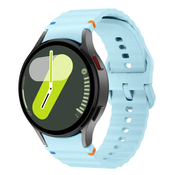 Samsung Galaxy Watch 7 40mm-44mm İle Uyumlu Metal Tokalı Dalgalı Spor Silikon Kordon  Mavi ürün görseli 1